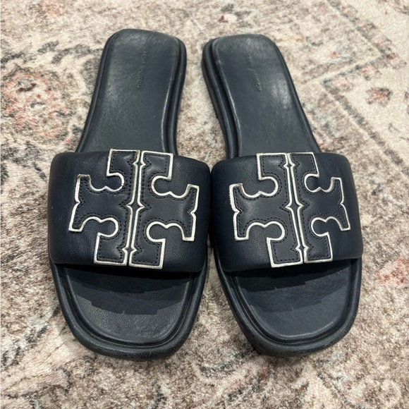 Tory Burch Shoes - Tory Burch Black Slide Sandals with Silver Accent